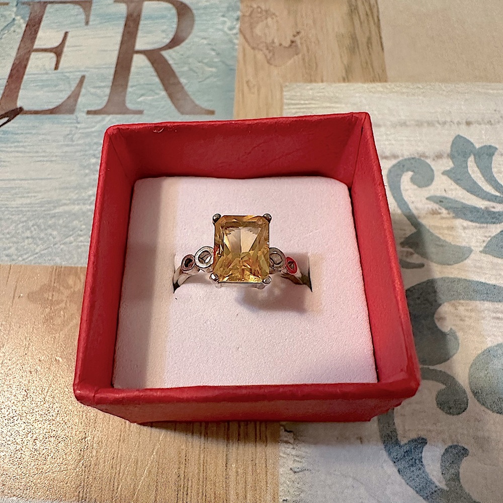 Genuine princess cut citrine ring in sterling silver